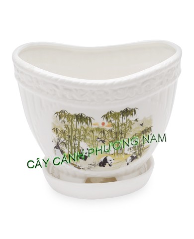 Chậu men oval đĩa panda